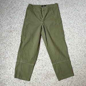 Quince Barrel Leg Utility Pants in army green, size 6